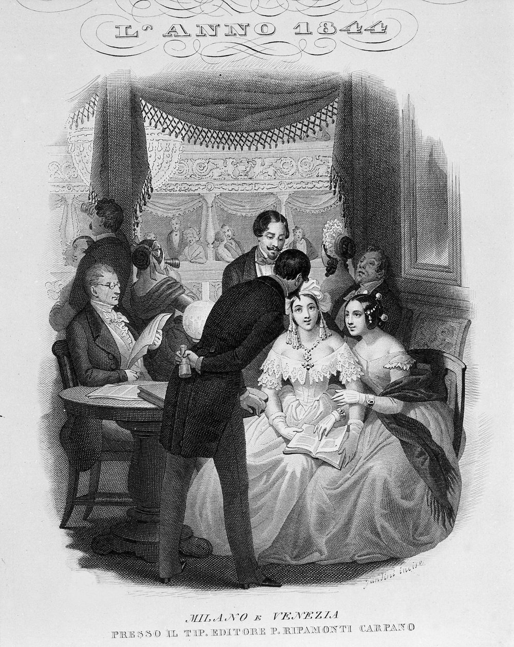 Interiør af en hytte i teatro alla Scala. 1844. af Unknown artist