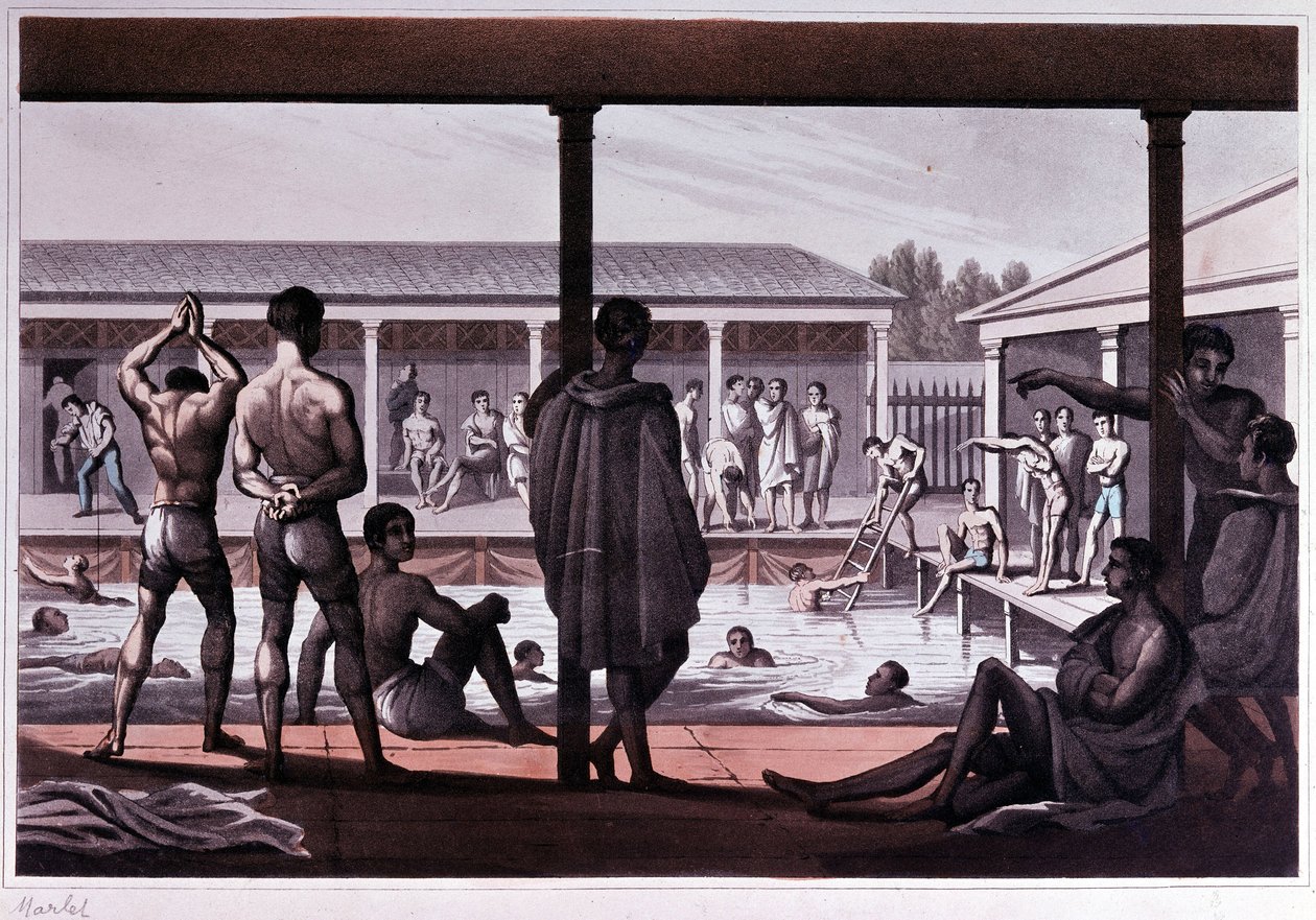Interiør af en svømmeskole, London, begyndelsen af det 19. århundrede. af Unknown artist