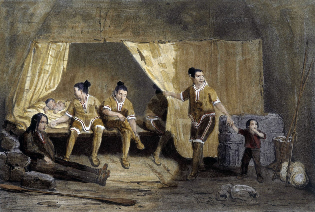 Interiør af eskimoæske, Frederikshaab, Grønland - litografi af Unknown artist