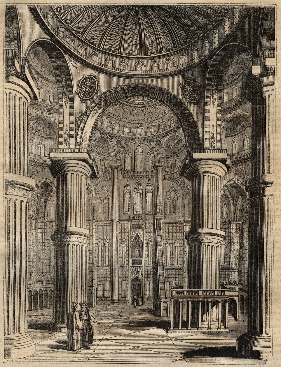 Interiør af Den Blå Moske, Istanbul, Tyrkiet - 1838 - gravering - af Unknown artist