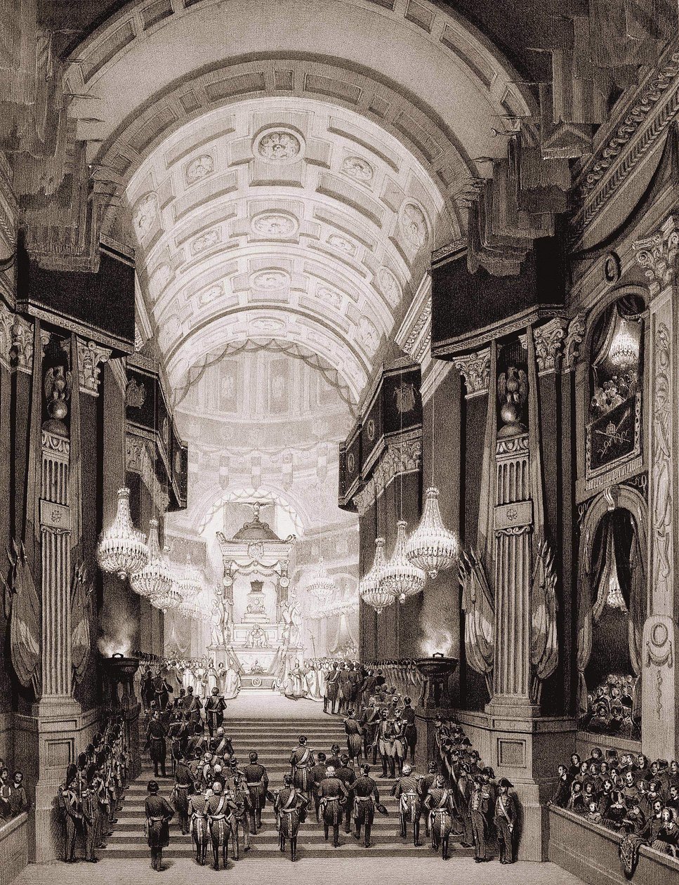 Interiør af Invalidkirken under den religiøse ceremoni den 15/12/1840. (Overførsel af aske fra Napoleon I til Invalides) af Unknown artist