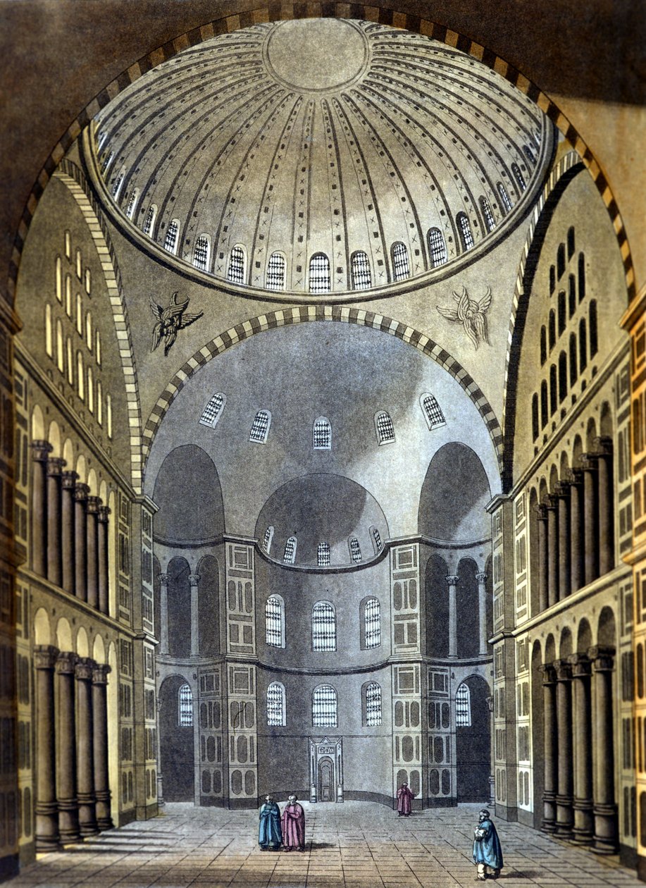 Interiør af Hagia Sophia-moskeen i Konstantinopel - i "Det gamle og moderne kostume"" af Ferrario, red. Milano af Unknown artist