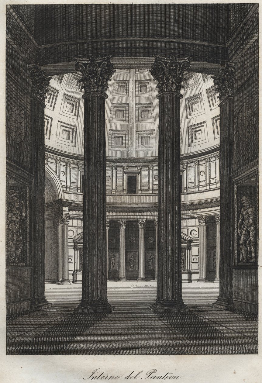 Det indre af Pantheon, Rom - indgravering fra "" Skikke og traditioner for alle folk i universet. Det vil sige historien om regeringen, lovene, militsen, om alle nationers religion fra de fjerneste tider til i dag "1856 af Unknown artist