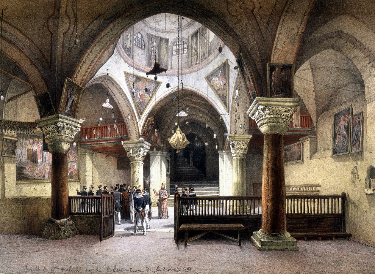 Interiør af kapellet i St. Helena, Jerusalem. 1800-tals gravering. af Unknown artist