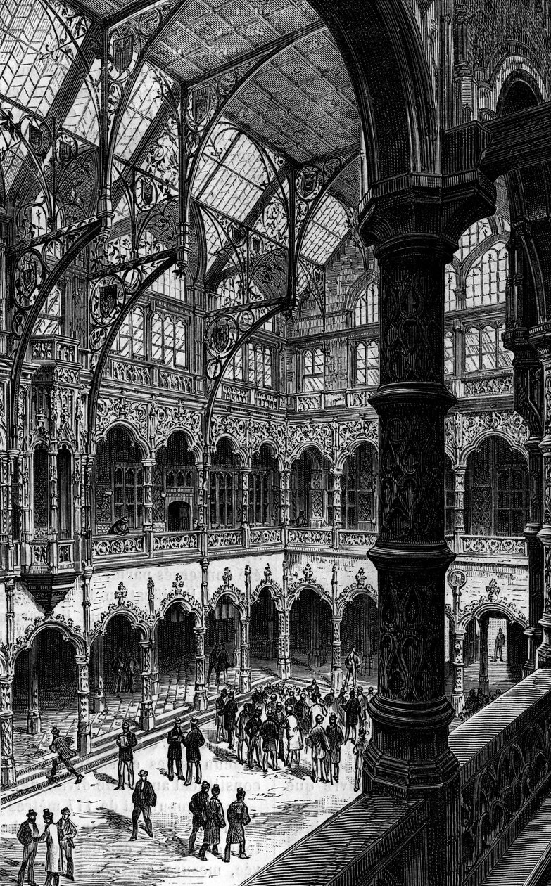 Indvendigt billede af Antwerpen-børsen i det 19. århundrede. Indgravering i "Le journal de la jeunesse"" af Unknown artist