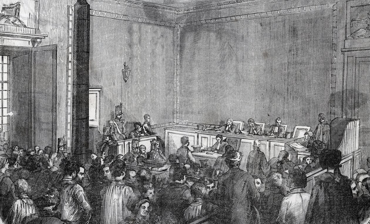 Indvendigt billede af kriminalpolitiet, 6. kammer i Paris i det 19. århundrede - Indgravering i "Tableau-de-Paris" af Edmond Texier af Unknown artist
