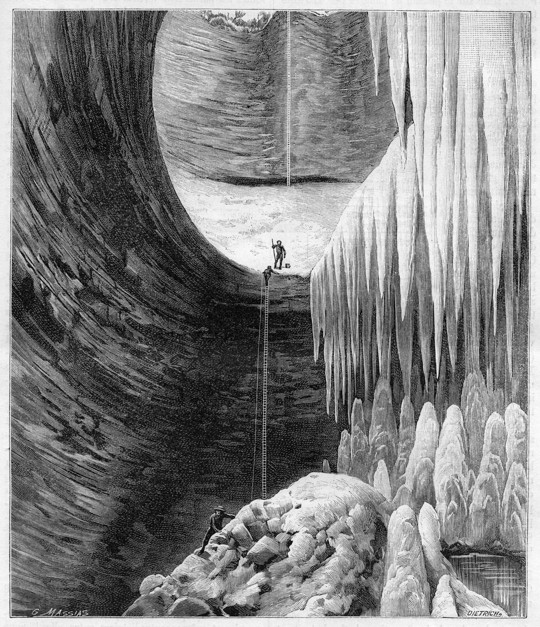 Indvendigt billede af den naturlige gletscher i Creux-Perce (Creux Perce) (Cote-d