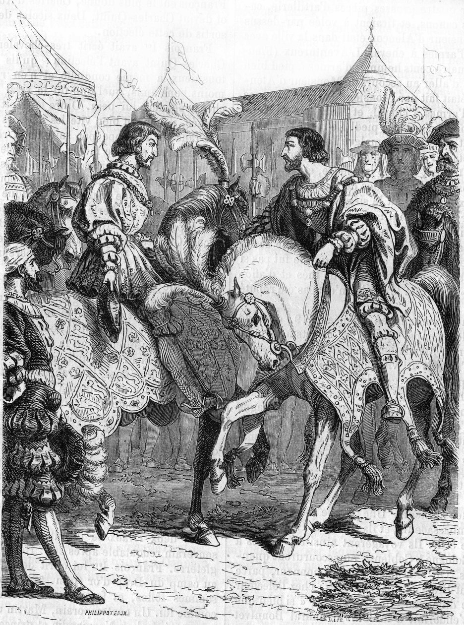 Interview af Francois 1st og Henry VIII. Indgravering af det 19. århundrede. af Unknown artist