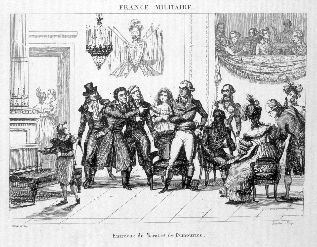 Interview af Joachim Murat (1767-1815) og Dumouriez (1739 - 1823) - Indgravering af det 19. århundrede. af Unknown artist