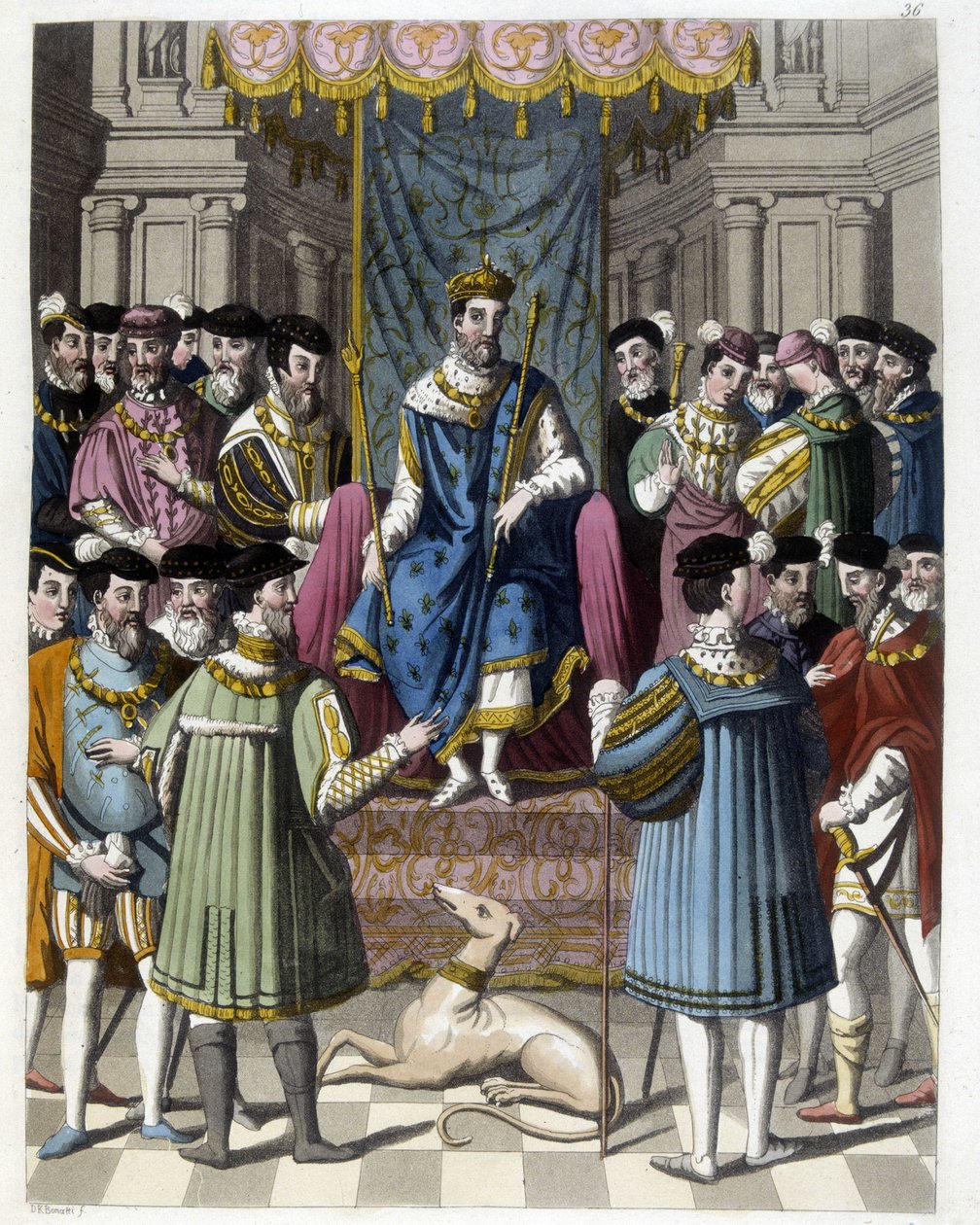 Interview med Francois 1st (1494 - 1547) og Henry VIII (1491 - 1547) af England. Indgravering af det 19. århundrede. af Unknown artist