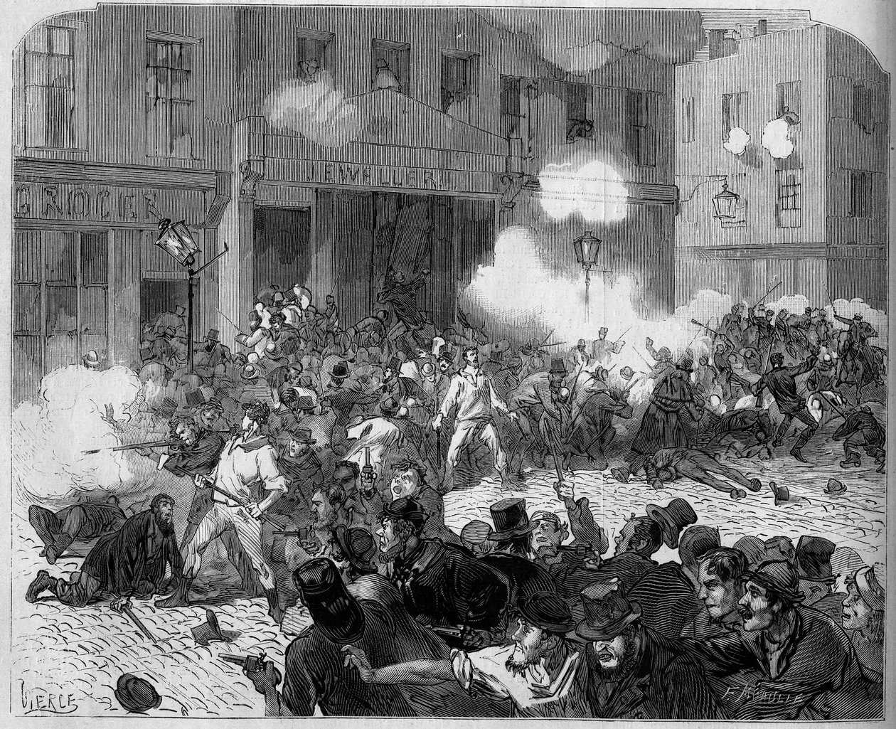 Irland 1872: Belfast-problemer, kamp mellem orangister og katolikker. af Unknown artist