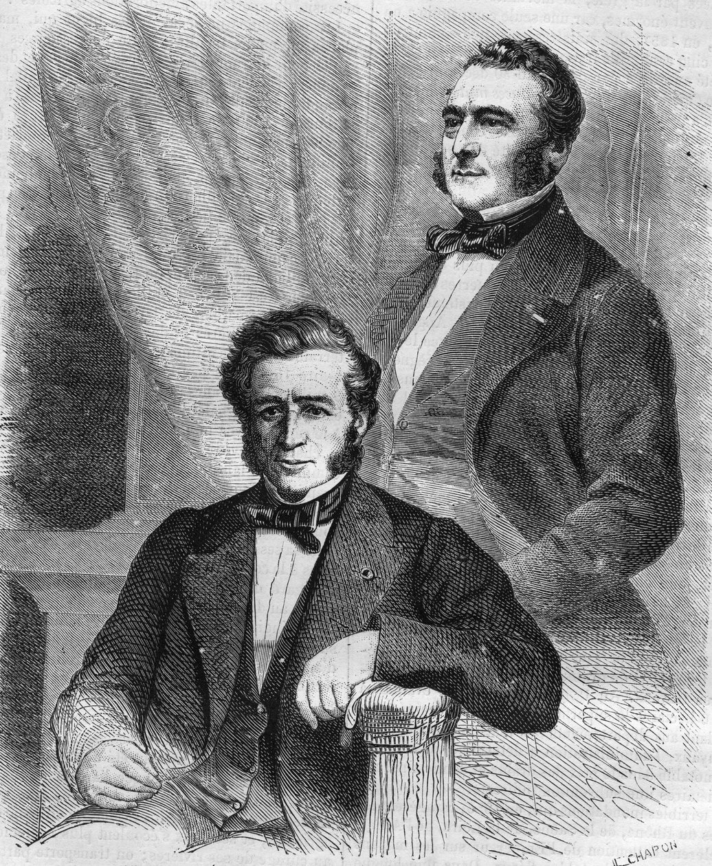 Isaac og Jacob Emile Pereire, franske forretningsmænd, grundlæggere af Société de Crédit Mobilier (1852). af Unknown artist