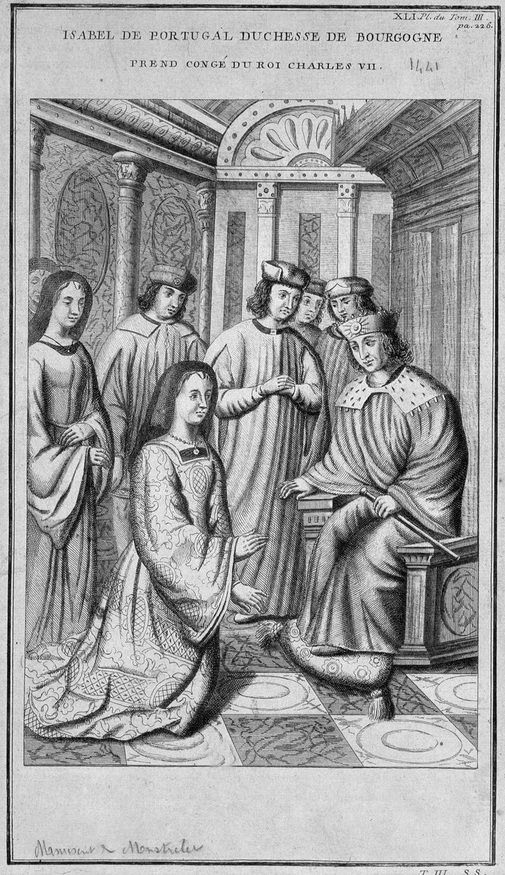 Isabella af Portugal (1397-1472) Hertuginde af Bourgogne tager konge hårdt kong Charles VII. af Unknown artist
