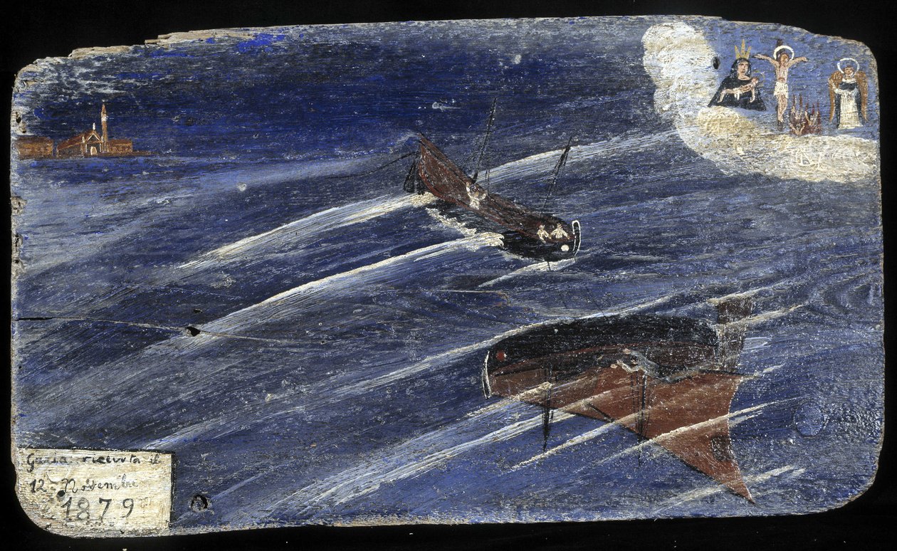 Italiensk ex-voto for et skibsforlis i 1879 - maleri på træ af Unknown artist