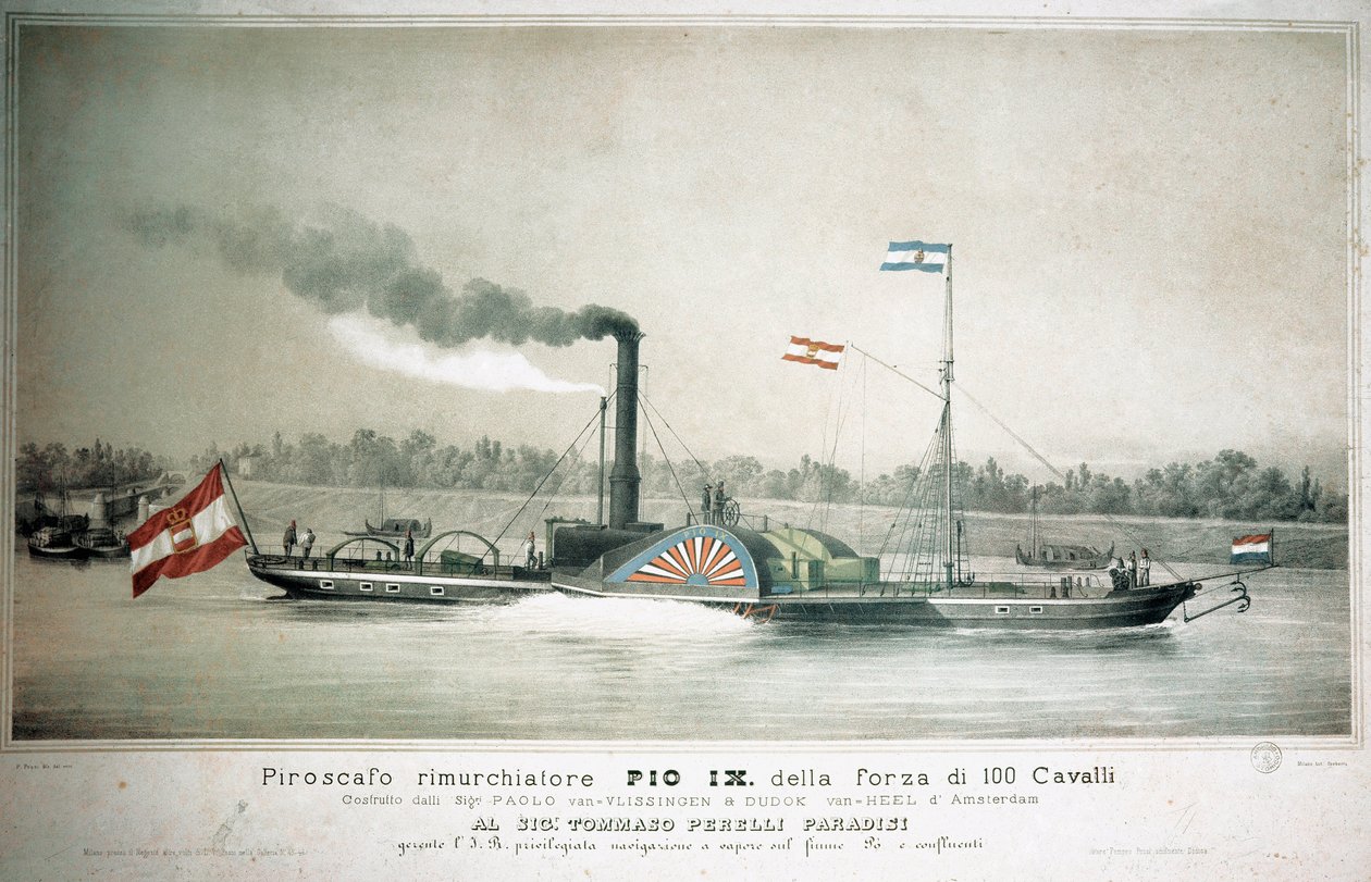Italiensk slæbebåd Pio IX (tryk fra 1800-tallet) af Unknown artist