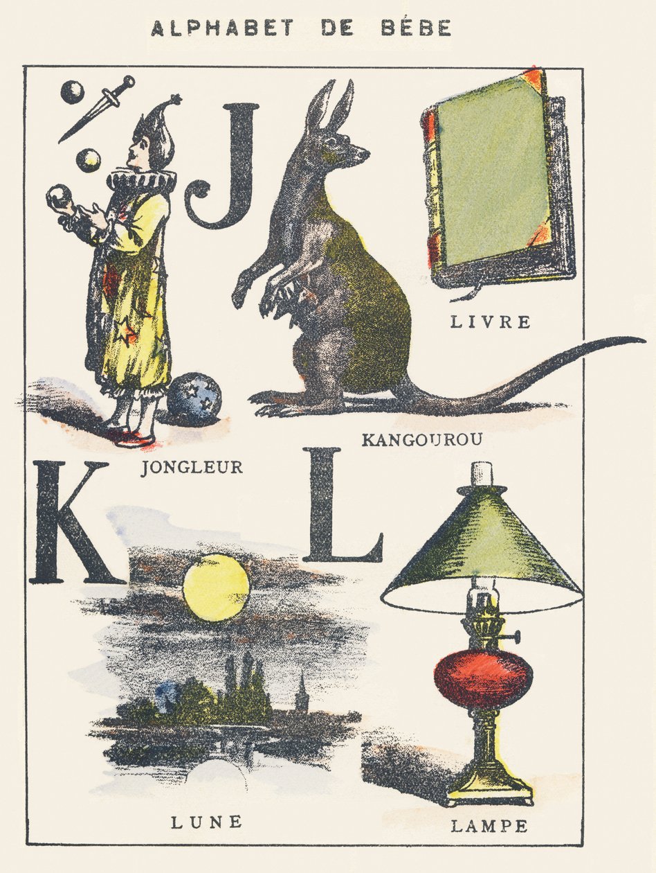 J K L: jonglør, kænguru, bog, måne, lampe af Unknown artist