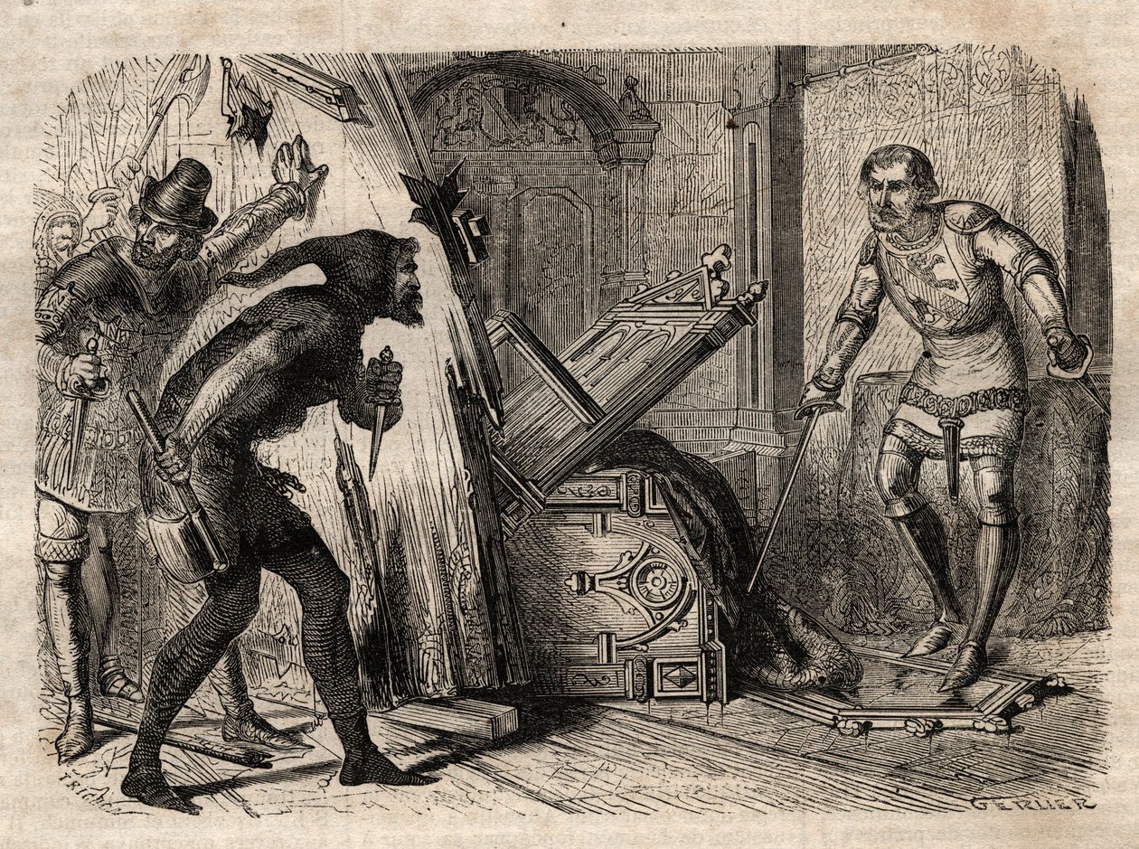 Jacob Van Artevelde (1290-1345) myrdet i 1345 - Jacques (Jacob) Van Artevelde (1287 - 1345), kendt som den kloge mand fra Gent, falder under slag fra bourgeoisen i Gent i 1345 - indgravering i "" Illustrous People