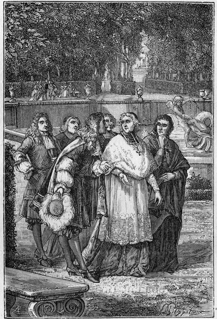 Jacques-Benigne (Jacques Benigne) Bossuet (1627-1704), fransk prælât og forfatter i filosoffernes gyde i Versailles. Gravering af det 19. århundrede. af Unknown artist