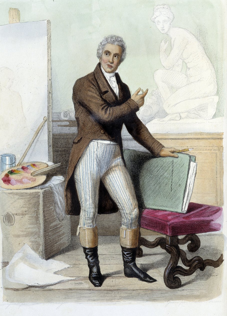 Jacques Louis David fransk maler og tegneserietegner (1748-1825) i Ed. Mennechet, "" Le Plutarque francais"" af Unknown artist