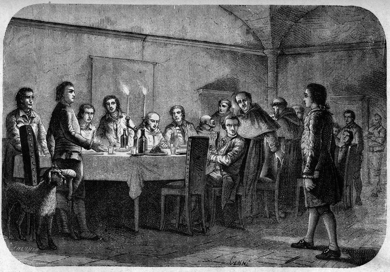 James Boswell (1740-1795) Skotsk forfatter og advokat, søn af Lord Alexander Boswell modtaget under et møde ved et måltid givet af Pascal (Pasquale) Paoli. I "" Pasquale Paoli ossia la rotta di Pontenuovo""" af F.D. Guerrazzi. 1872. af Unknown artist