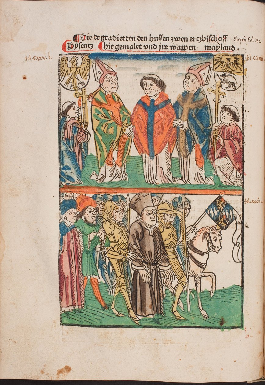 Jan Hus (1365-1415) livre au pouvoir seculier - Jan Hus overgivet til den verdslige magt (Illustration fra Richentalens illustrerede krønike), Anonym . Akvarel og blæk på papir af Unknown artist