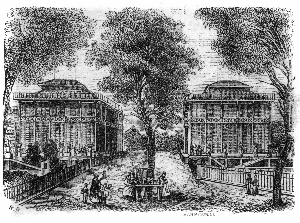 Jardin des Plantes i Paris i 1861: jernpavilloner. af Unknown artist
