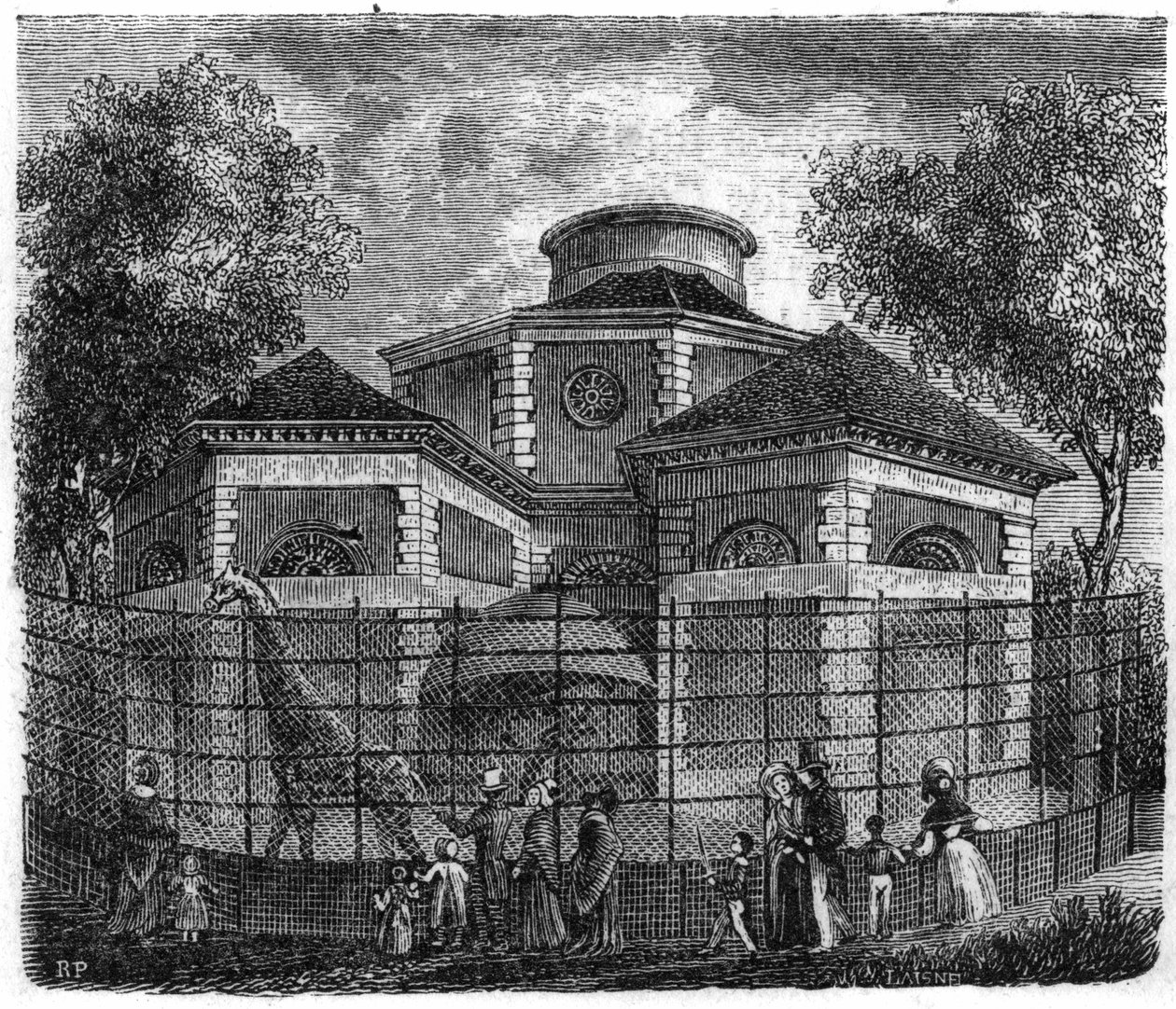Jardin des Plantes i Paris i 1861: rotunde af elefanter og giraffer. af Unknown artist