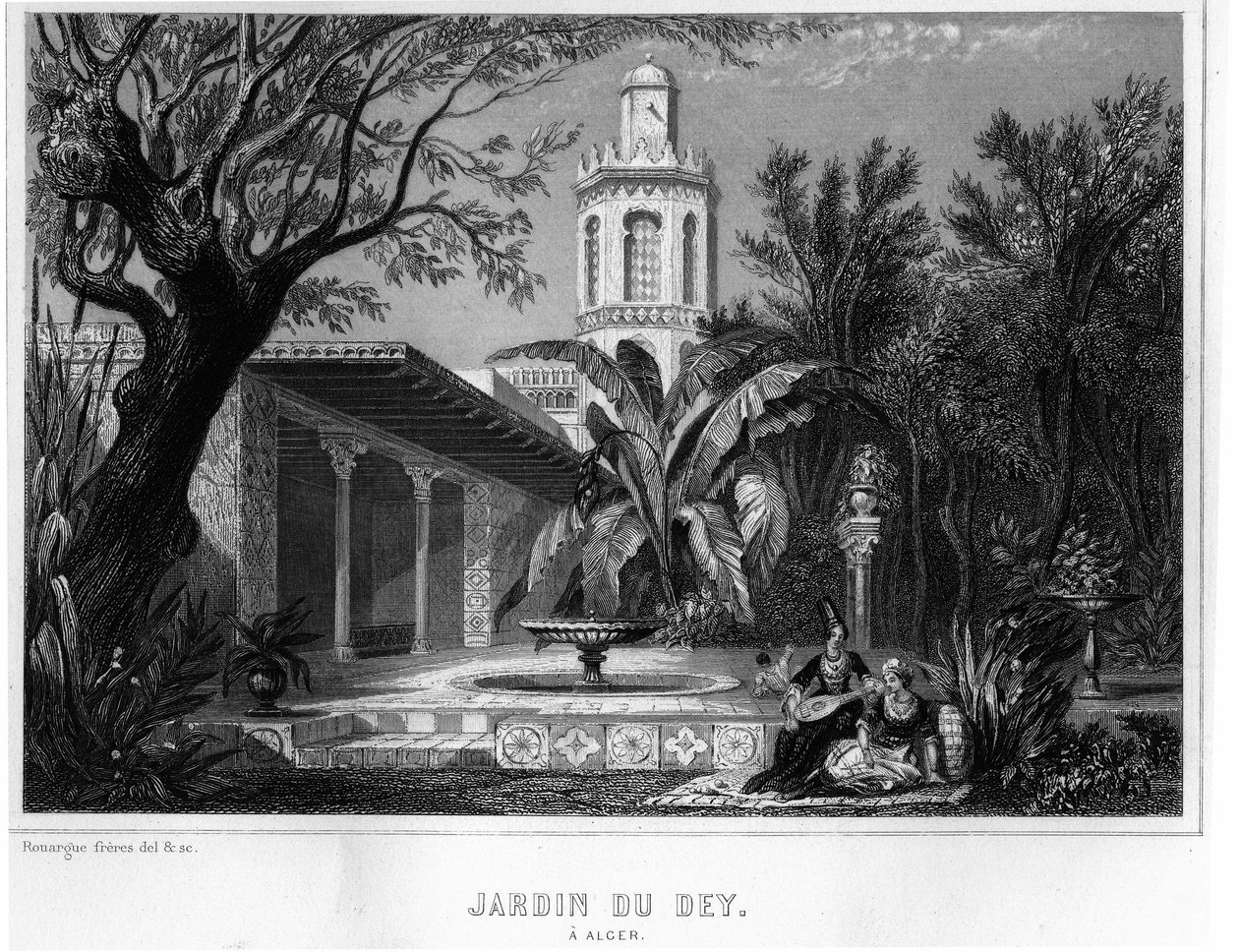 Jardin du dey i Algier, beliggende i det befæstede område af Kasbah (casbah), hovedresidens for chefgeneralen for den franske hær i 1830 - I "" L