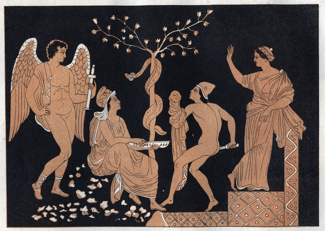 Jason og Medea - gravering fra "" Skikke og traditioner for alle folk i universet. Det vil sige historien om regeringen, lovene, militsen, om alle nationers religion fra de fjerneste tider til i dag "1856 af Unknown artist