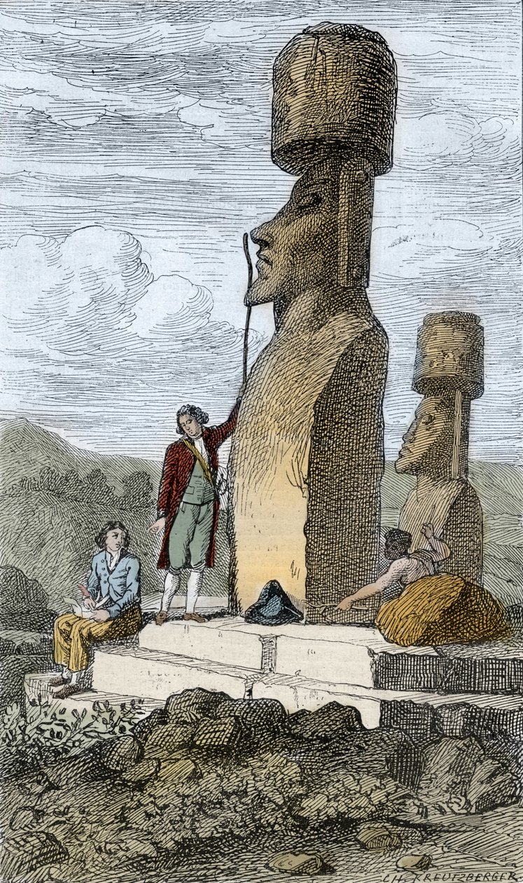 Jean-Francois Galaup, Comte de La Perouse engelsk navigatør og opdagelsesrejsende, på Påskeøen under sin asiatiske rejse af Unknown artist