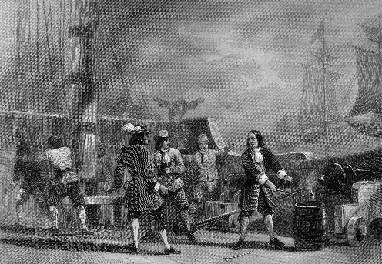 Jean Bart (1650-1702) ombord på den engelske Corsair. i "" General History of the Navy "" af Van Tenac af Unknown artist