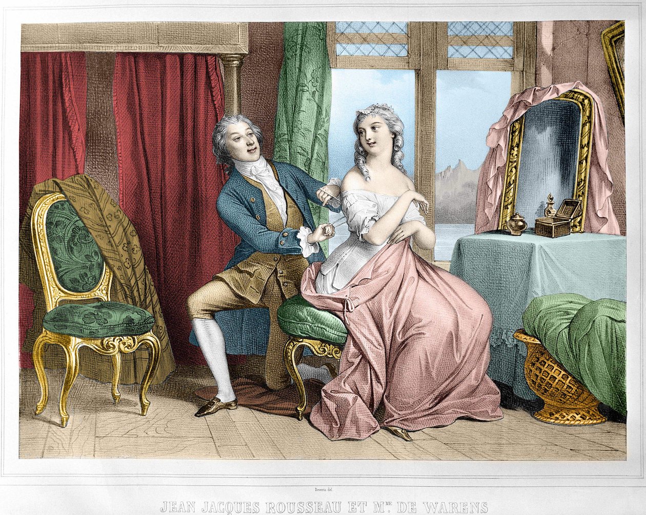 Jean Jacques Rousseau (1712 - 1778) og Madame de Warens (1700 - 1762). af Unknown artist