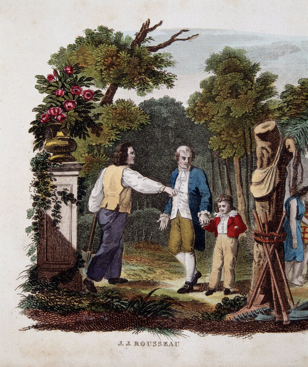 Jean Jacques Rousseau med et barn, blandet af en bonde af Unknown artist