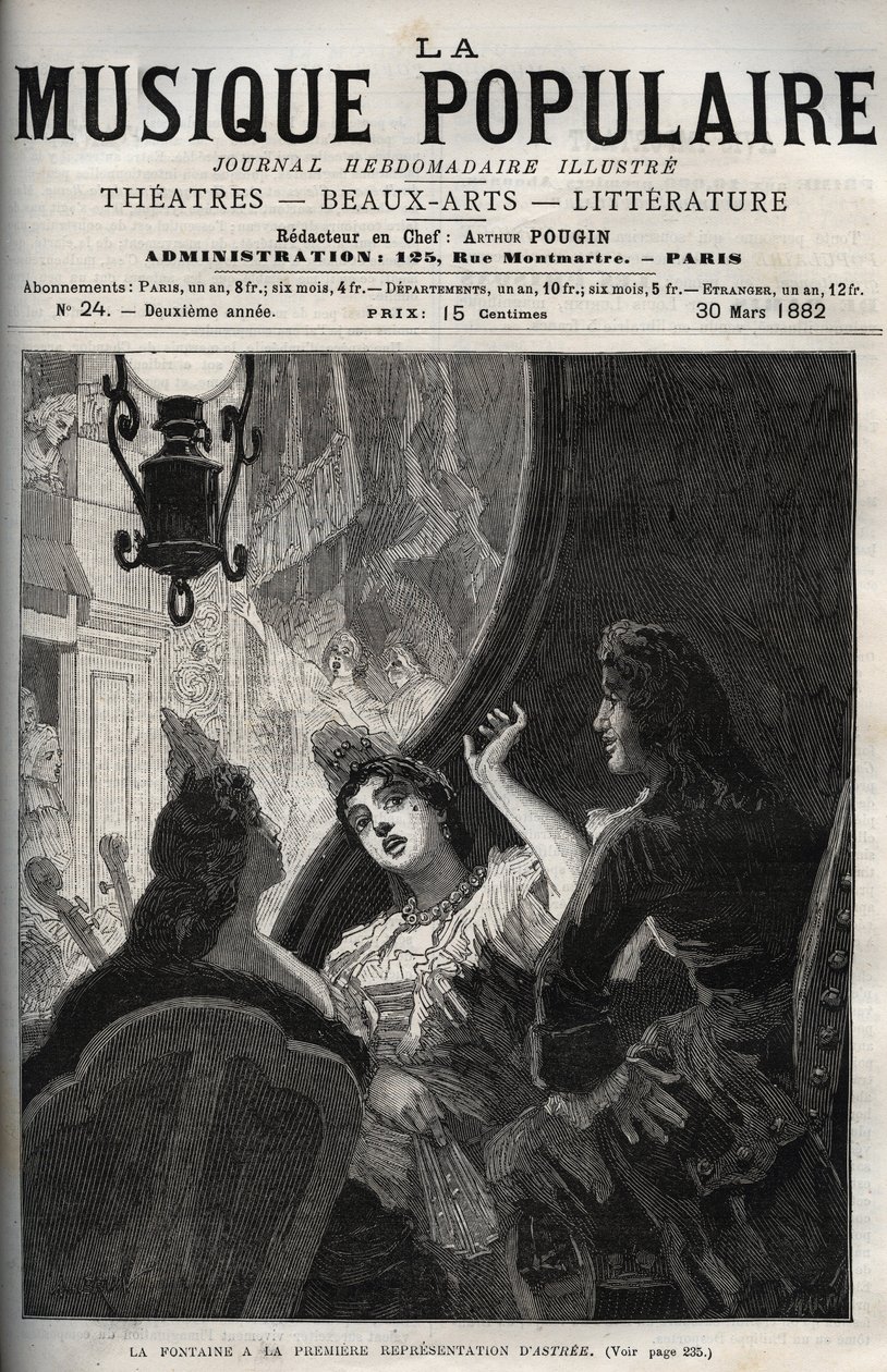 Jean de La Fontaine (Lafontaine) ved premieren af operaen "" Astree"" af Pascal Collasse (Colasse) (1649-1709) - indgravering i den berømte ugeavis "La musique populaire" - 1882 af Unknown artist