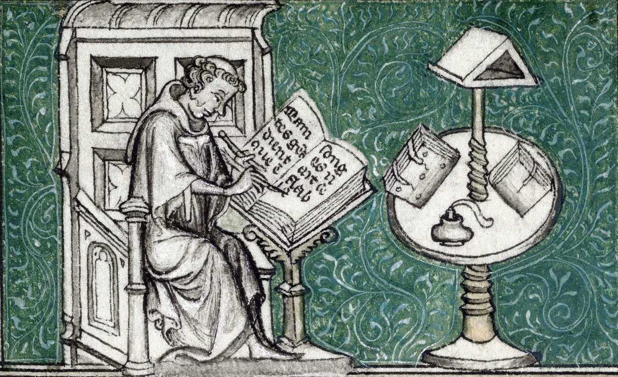 Jean de Meun komponerer romanen om rosen, ca. 1380 (miniature) af Unknown artist