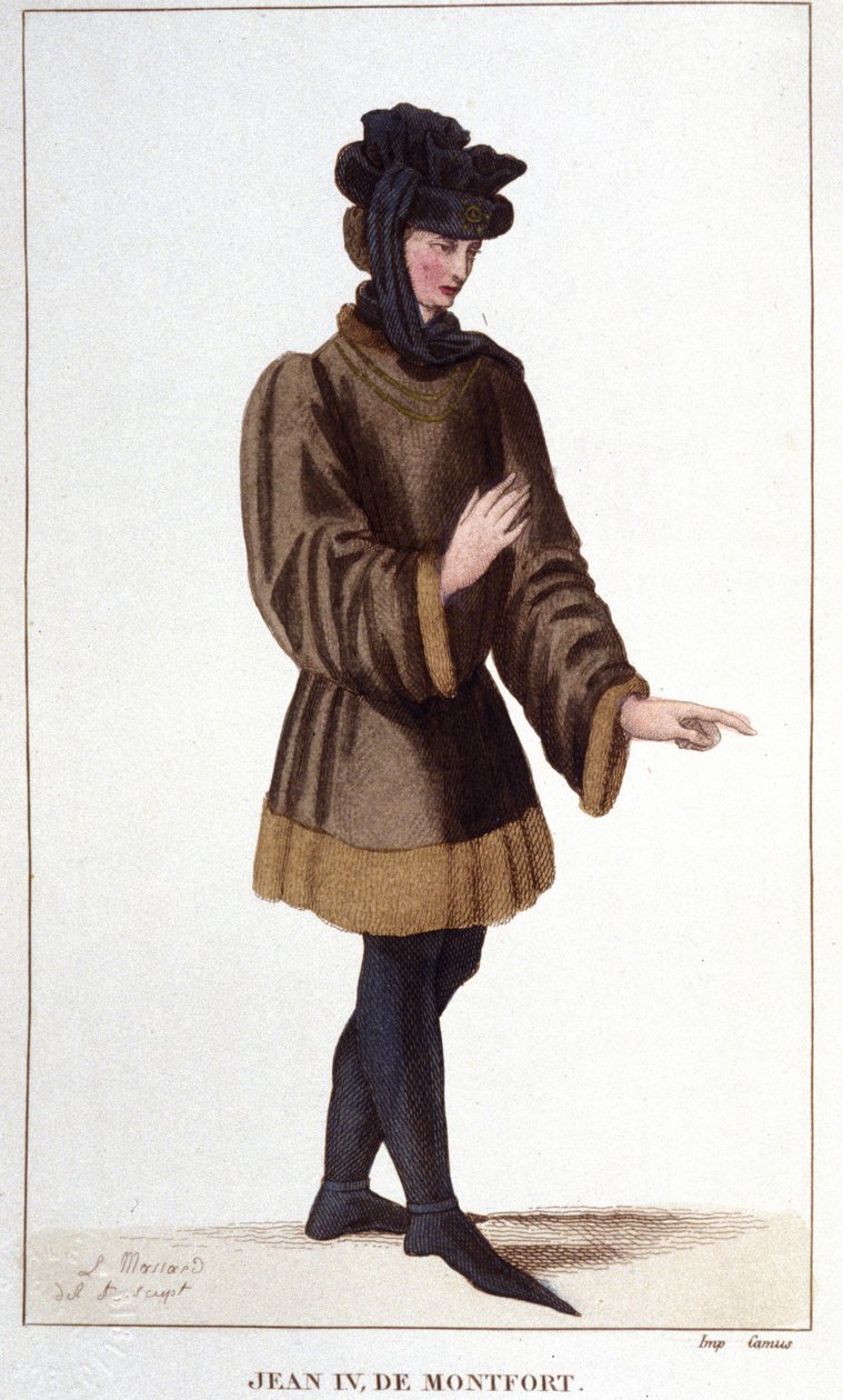Jean de Montfort (1293-1345). Ved at hævde sine rettigheder erklærede han Bretagnes arvefølgekrig. Stik fra 1830. af Unknown artist