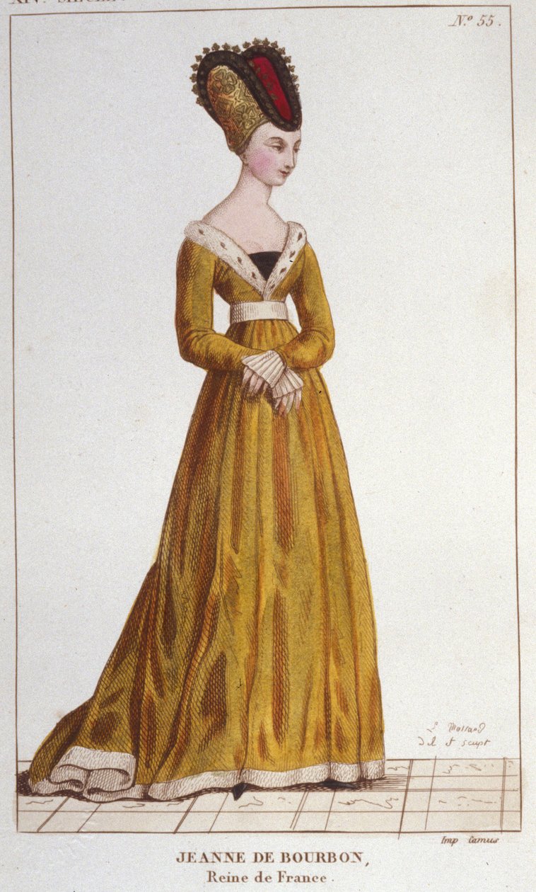 Jeanne de Bourbon (1338-1378). Dronning af Frankrig fra 1364 til 1378. Stik fra 1830 af Unknown artist