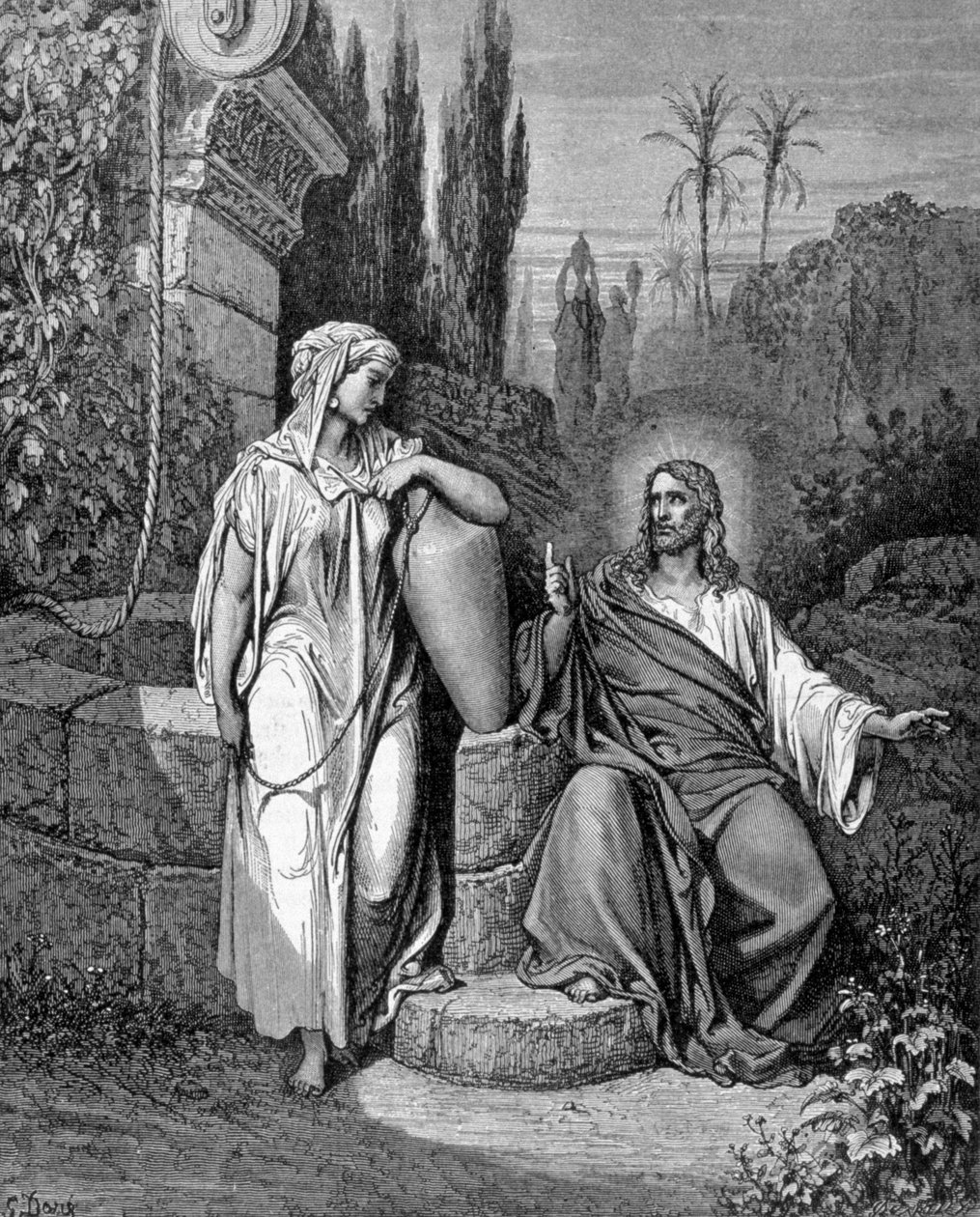 Jesus Kristus og den barmhjertige samaritaner. Evangeliet ifølge Johannes. af Unknown artist