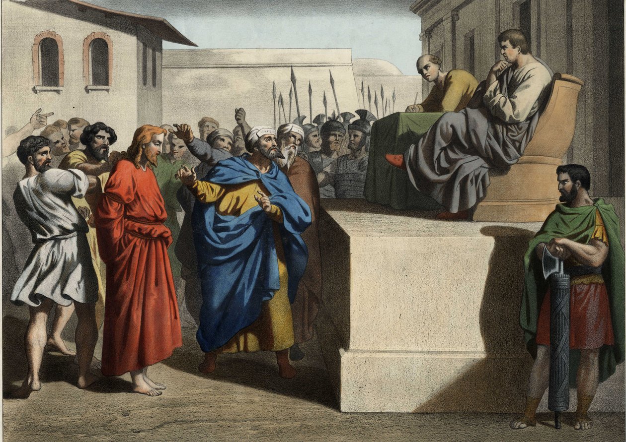 Jesus Kristus før Pontius Pilatus (Pontius Pilatus). Anonym stik fra midten af 1800-tallet. af Unknown artist
