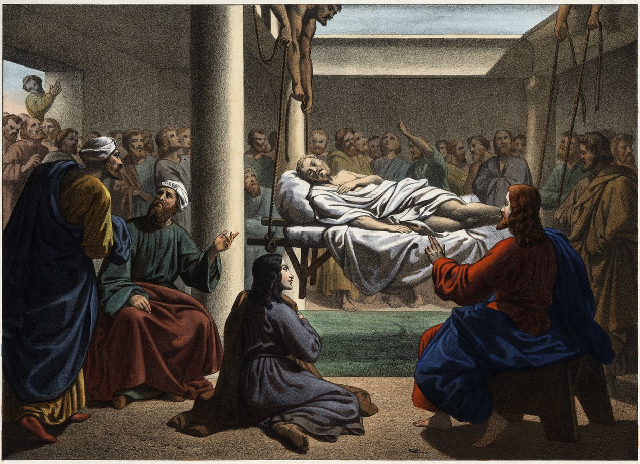 Jesus helbreder den lamme fra Bethesda. Anonym stik fra midten af 1800-tallet. af Unknown artist