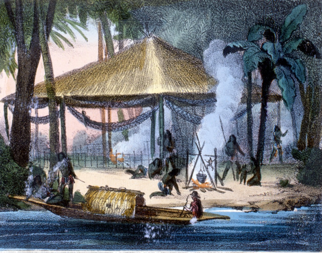 Jivaros-indianere i Ecuador. Stik 1846-48. af Unknown artist