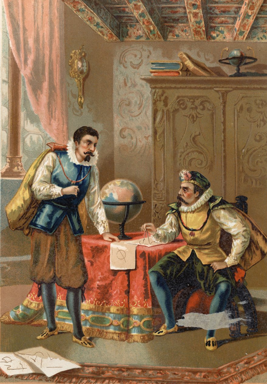 Johannes Kepler (Keppler) (1571 - 1630) med Tycho Brahe (1546-1601), astronomer, Prag i 1600 - efter Science and its Men af ​​Louis Figuier, Barcelona af Unknown artist