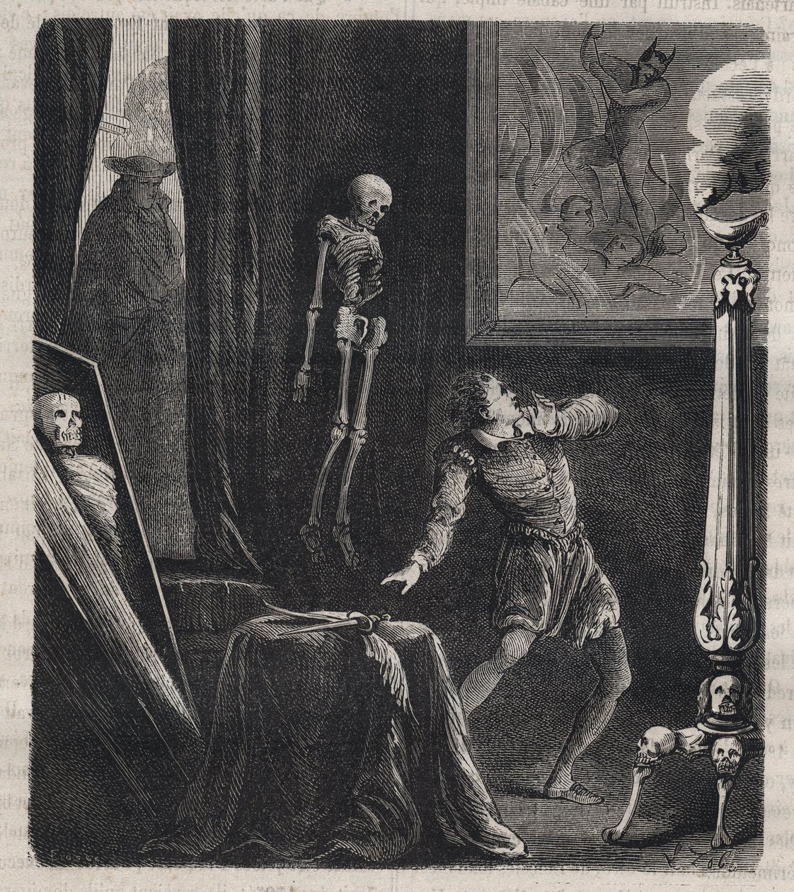 John Chatel (Chastel) (1575-1594) spærret inde af jesuiterne i meditationskammeret - før hans mordforsøg på kong Henrik IV af Frankrig den 27. december 1594. Indgravering af 1879 i "Histoire des societes secretes, politiques et religieuses" ved af Unknown artist
