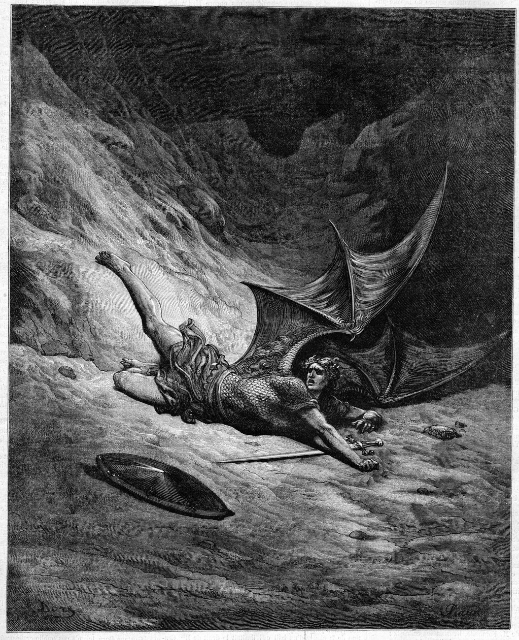 John Miltons tabte paradis (1608-1674). Satan skyndte sig ind i abime. Illustration af Gustave Doré. af Unknown artist