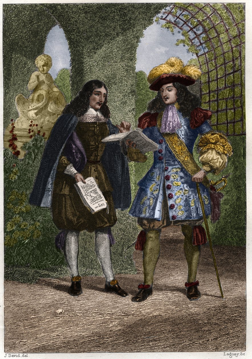 Johannes Døberen (Jean-Baptiste) Colbert (1619-1683) med Ludvig XIV, konge af Frankrig og Navarra (1638-1715). Indgravering af det 19. århundrede. Privat samling. af Unknown artist