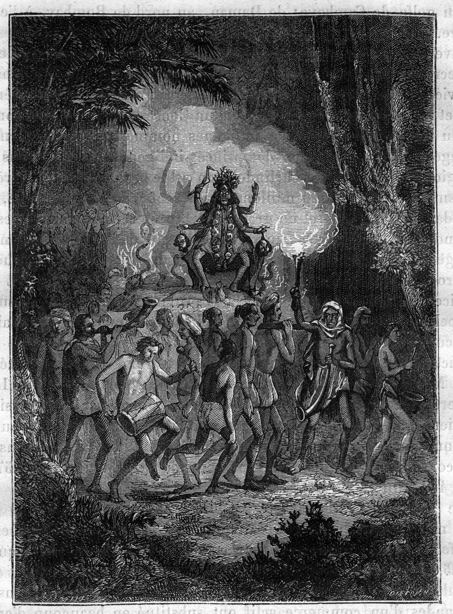Rejsen til Indien af Victor Jacquemont, i årene 1828-1832 procession af gudinden Kali (destruktionens gudinde) - Indgravering i "" Malerisk historie om store rejser i det nittende århundrede""". 1877 af Unknown artist