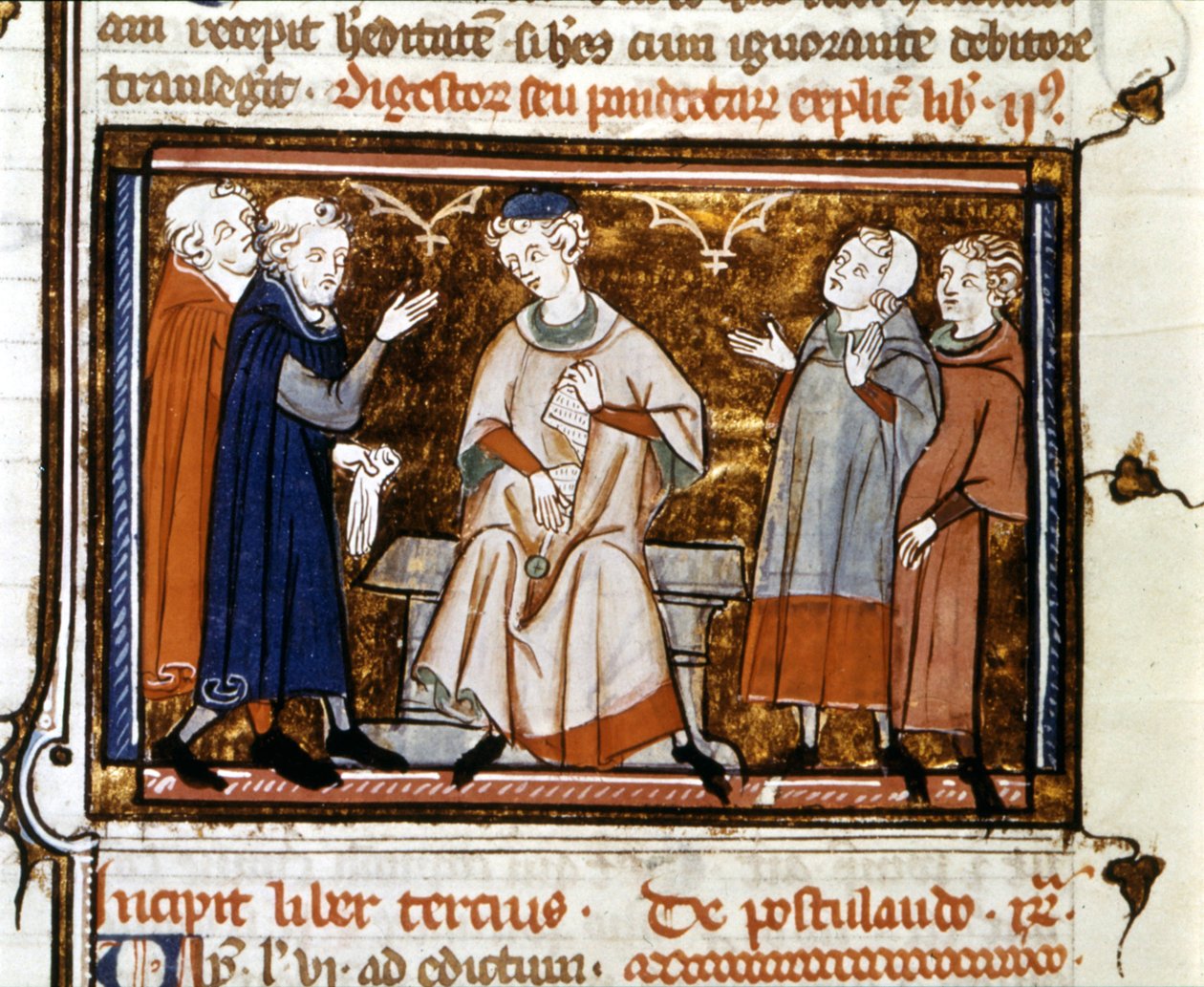 Domsscene - i "" Digesto e Pandette (Digesto og Pandectes)"" af Justinian 1st af Unknown artist