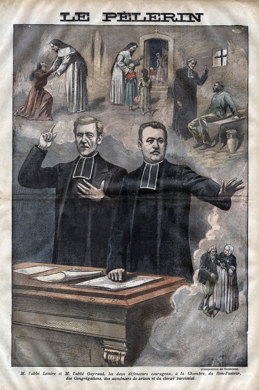 Jules Auguste Lemire (1853-1928) og Hippolyte Gayraud (1856-1911), franske gejstlige og politikere, deputerede -gravering i "Le-Pelerin" fra 1899 af Unknown artist