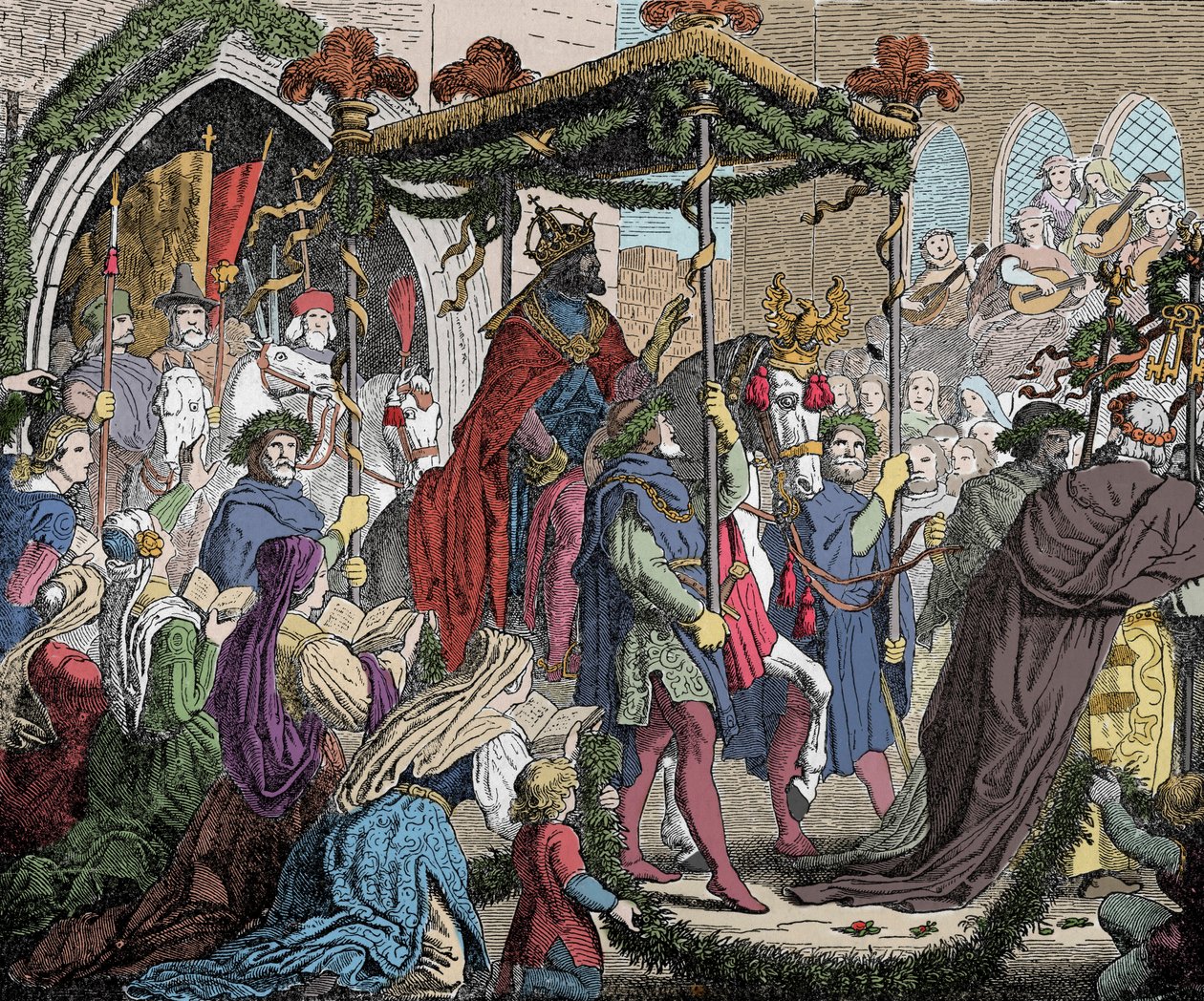 Karl IV går ind i Avignon i 1365 - Karl IV af Luxembourg (1316-1378), romernes kejser gik ind i Avignon i 1365 - af Unknown artist