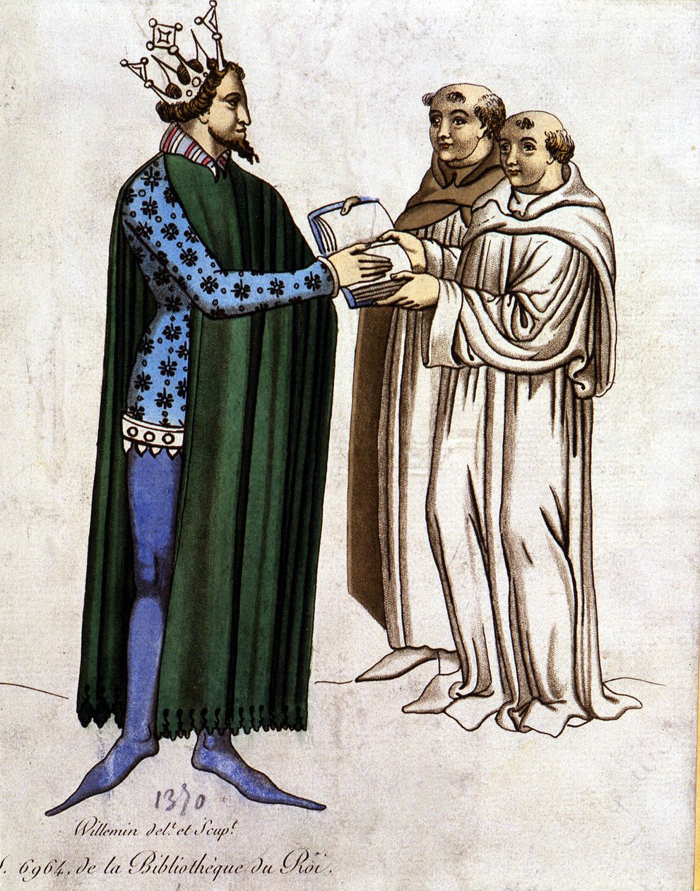 Kong Arthur og to munke - uddrag fra "Lancelot du lac", fra 1370 e.Kr. af Unknown artist